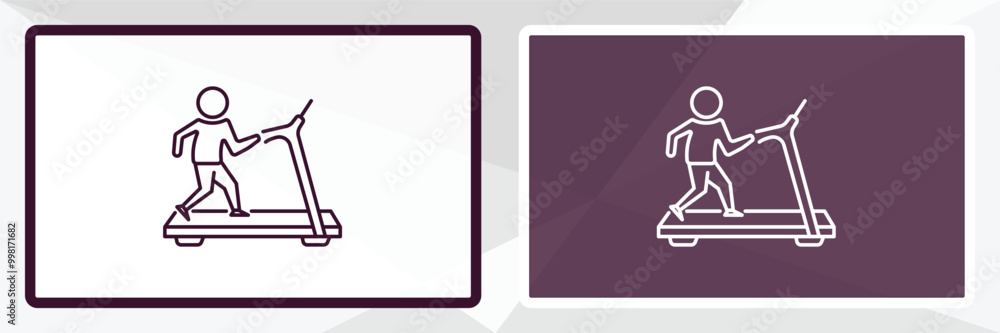 running treadmill outline icon. Linear vector from gym concept. Thin line white and black running treadmill icon isolated on white and dark background