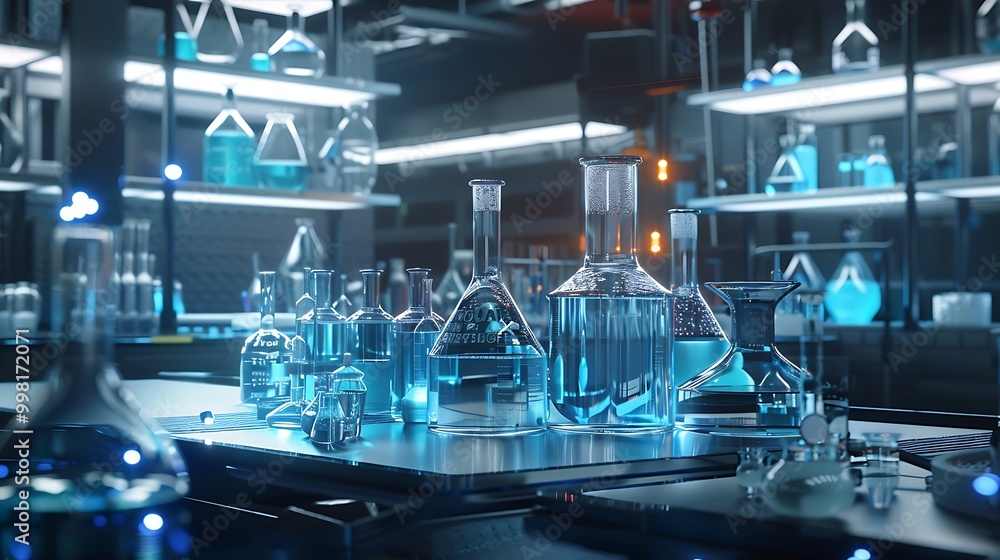 A high-tech lab researching advanced materials. A high-tech lab researching advanced materials.