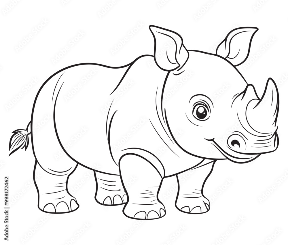 Naklejka premium Rhino cartoon coloring page, Outline rhino, Silhouette line art rhino