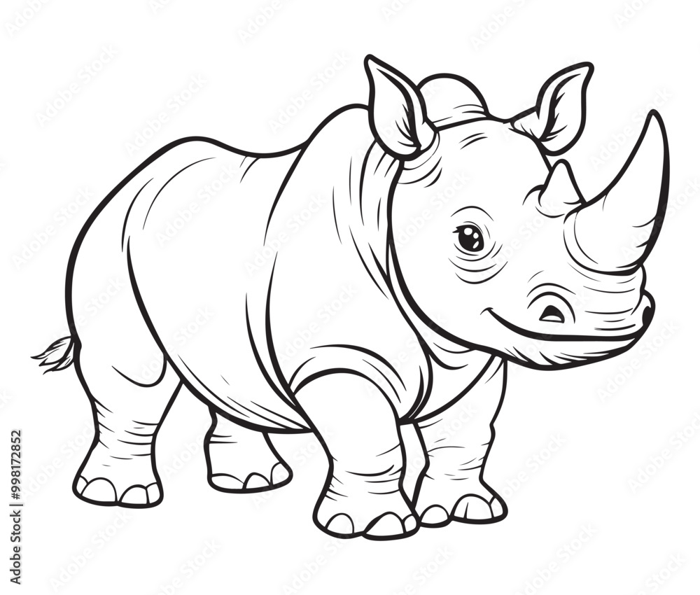 Obraz premium Rhino cartoon coloring page, Outline rhino, Silhouette line art rhino