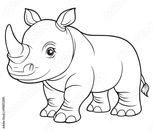 Rhino cartoon coloring page, Outline rhino, Silhouette line art rhino