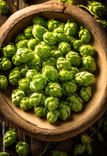 detailed close brewing hops malt rich textures vibrant colors showcasing art craft beer production, ingredients, grain, botanical, herb, agriculture, process