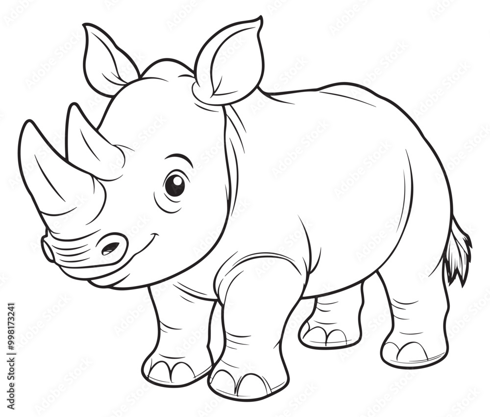 Naklejka premium Rhino cartoon coloring page, Outline rhino, Silhouette line art rhino