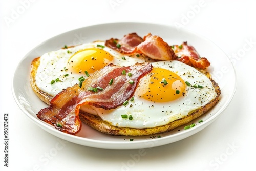 fried eggs on a plate isolated on white background