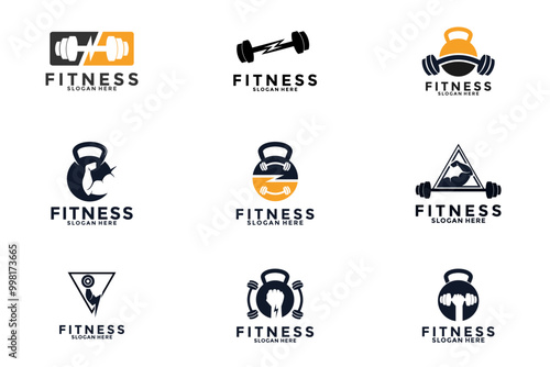 Set of Gym and fitness logo design inspiration vector concept template.
