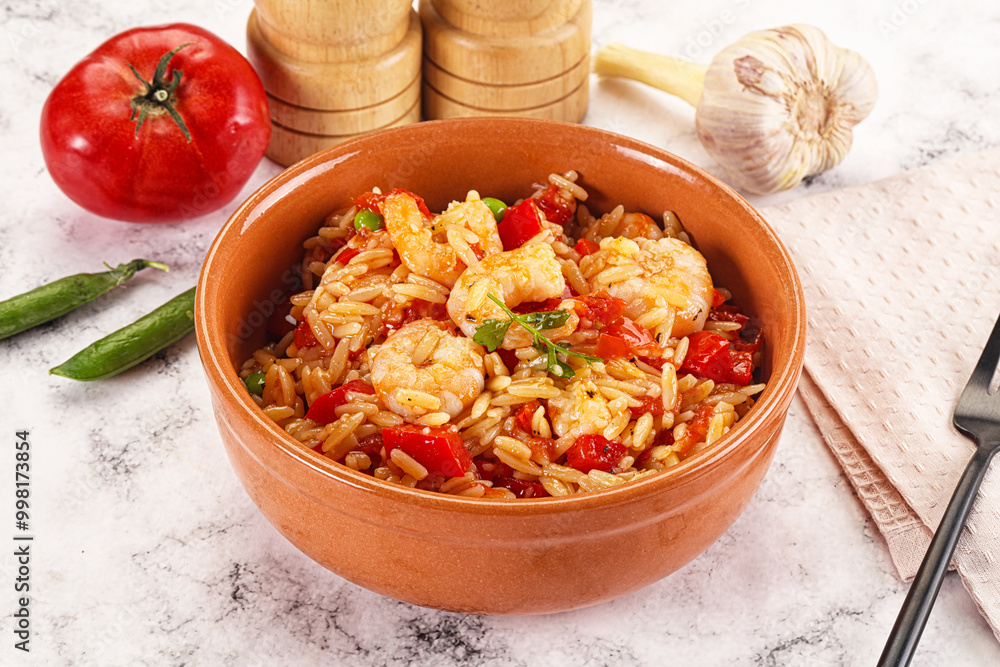 Italian pasta orzo with prawn Italian pasta orzo with prawn