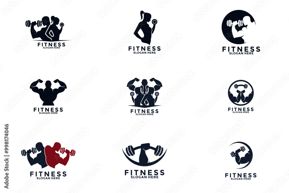 Set of Gym and fitness logo design inspiration vector concept template. Set of Gym and fitness logo design inspiration vector concept template.