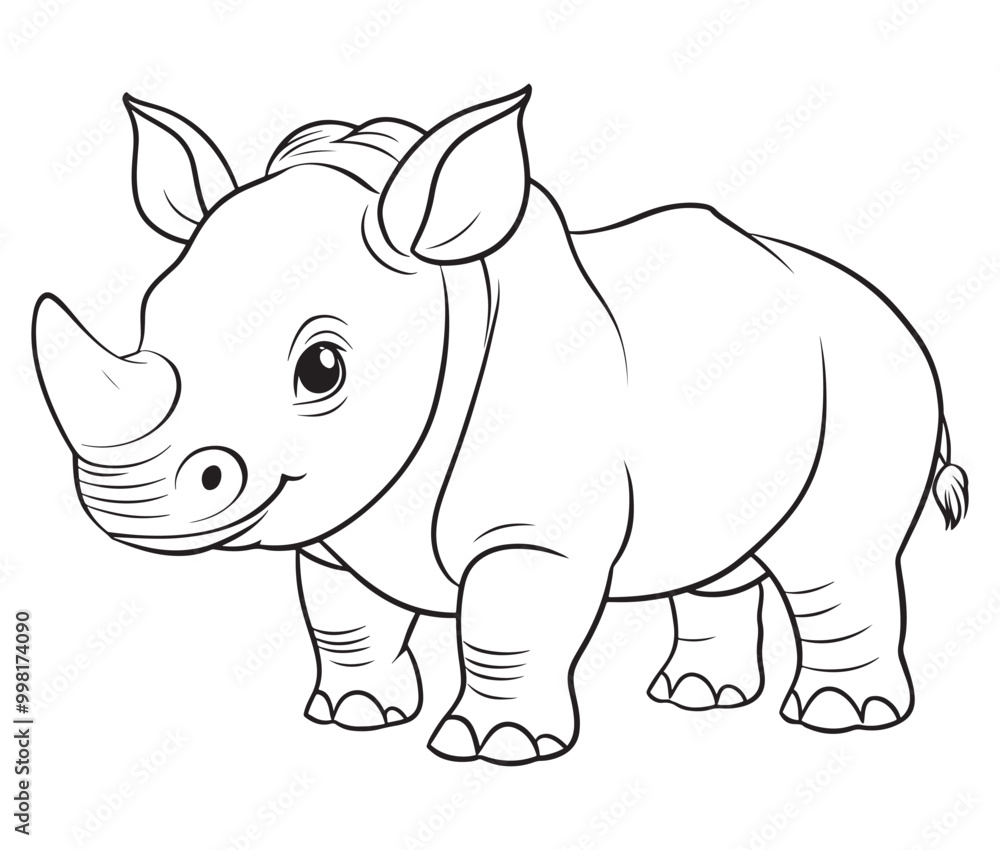 Fototapeta premium Rhino cartoon coloring page, Outline rhino, Silhouette line art rhino