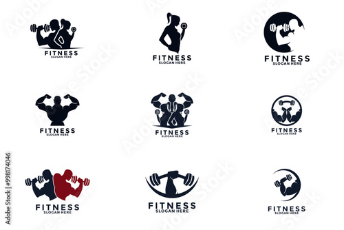 Set of Gym and fitness logo design inspiration vector concept template.