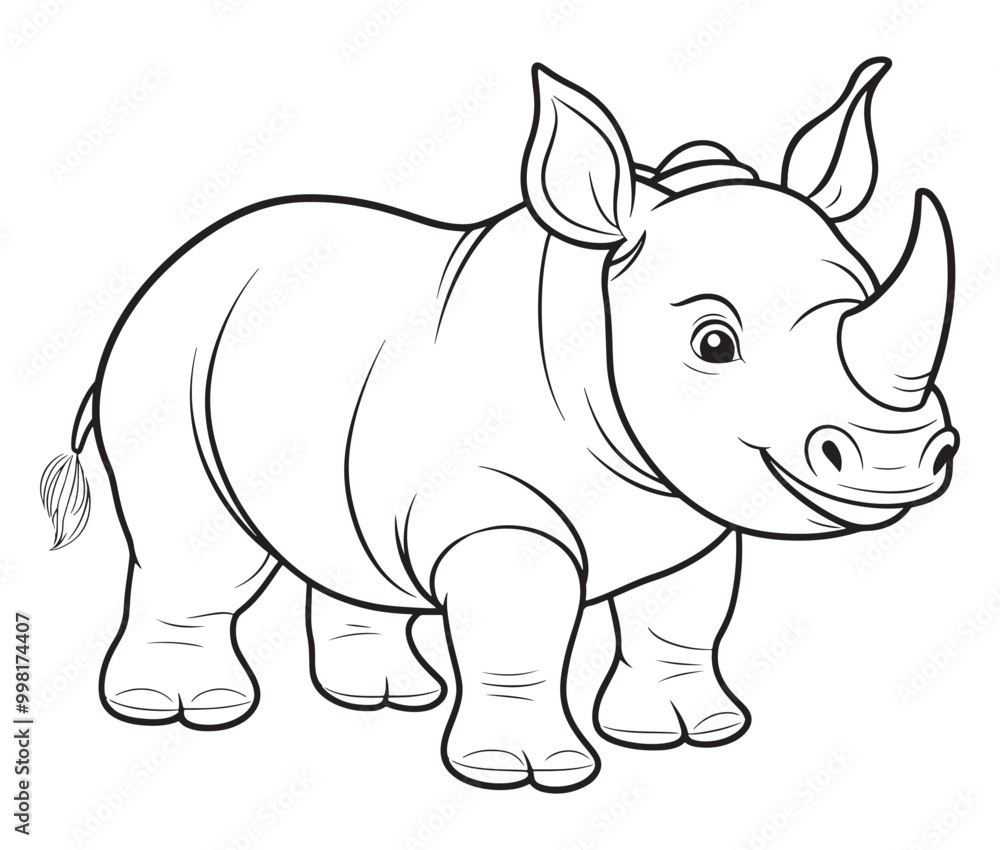 Naklejka premium Rhino cartoon coloring page, Outline rhino, Silhouette line art rhino