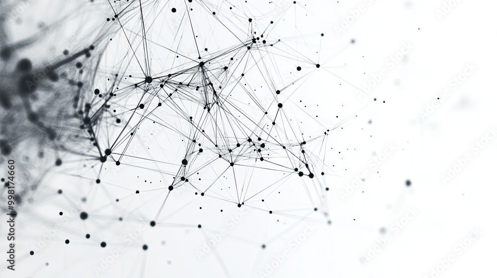 Abstract digital network with geometric lines and dots forming a mesh on a white background, perfect for big data and tech-themed visuals. Abstract digital network with geometric lines and dots forming a mesh on a white background, perfect for big data and tech-themed visuals.