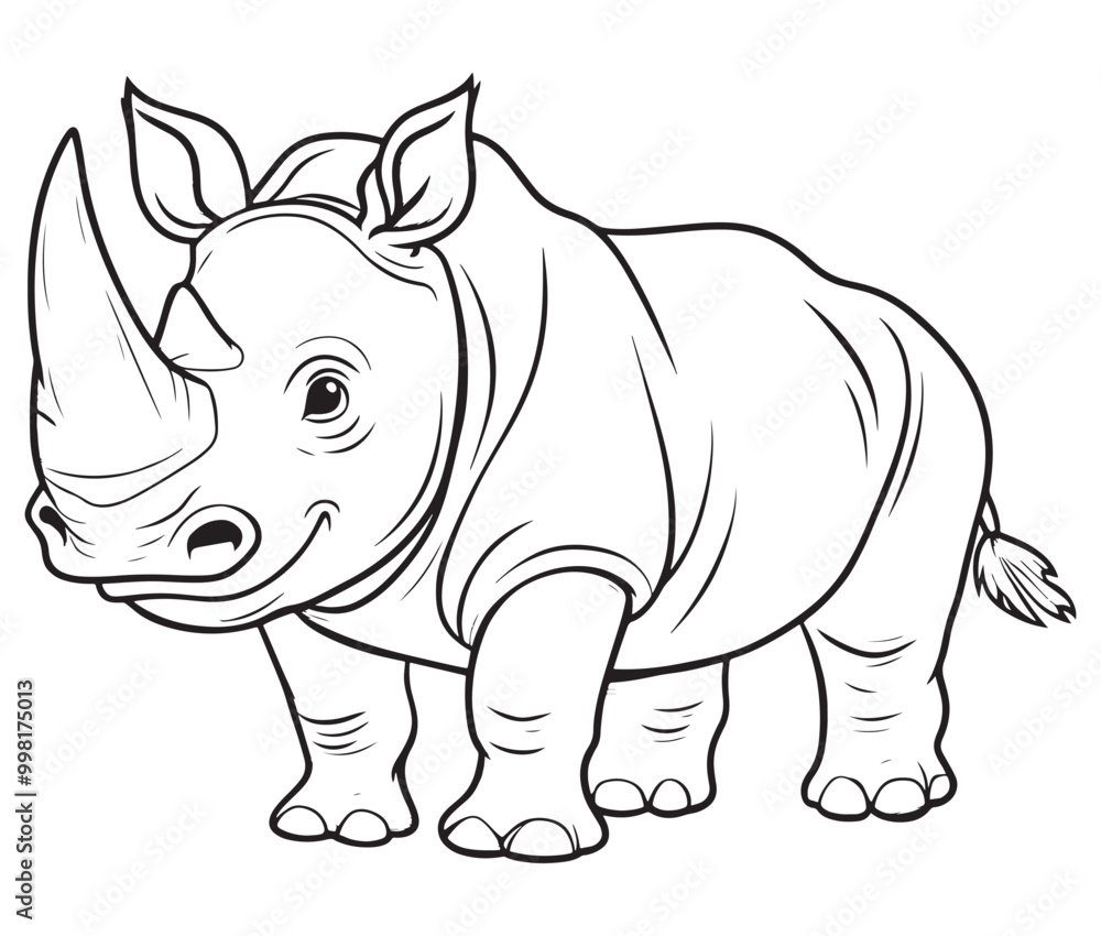 Fototapeta premium Rhino cartoon coloring page, Outline rhino, Silhouette line art rhino