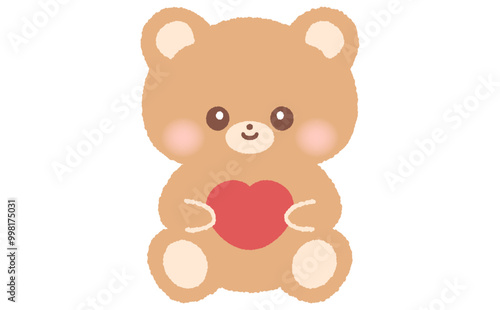 ハートを持つクマのかわいいぬいぐるみイラスト