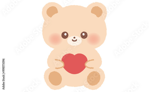 ハートを抱っこしているクマのかわいいキャラクターイラスト