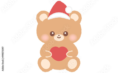 サンタの帽子をかぶったかわいいクマのぬいぐるみ