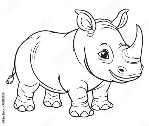 Rhino cartoon coloring page, Outline rhino, Silhouette line art rhino