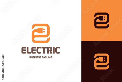 electric plug e letter logo vector