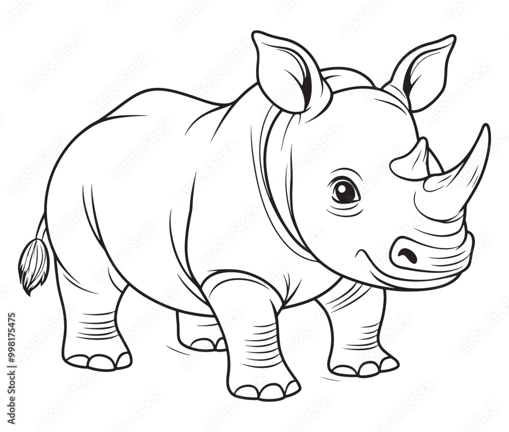 Fototapeta premium Rhino cartoon coloring page, Outline rhino, Silhouette line art rhino