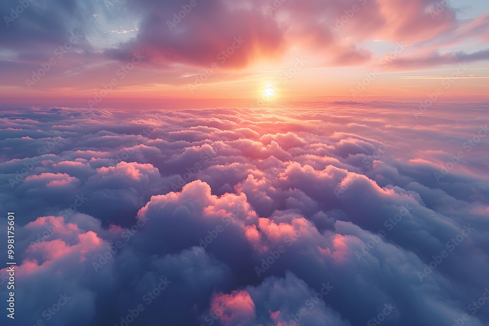 Majestic Sunset Over a Sea of Clouds: Serene Sky Scenery for Inspirational Print or Poster Design