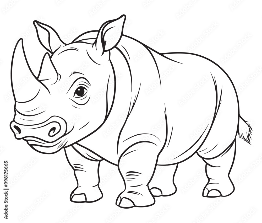 Fototapeta premium Rhino cartoon coloring page, Outline rhino, Silhouette line art rhino