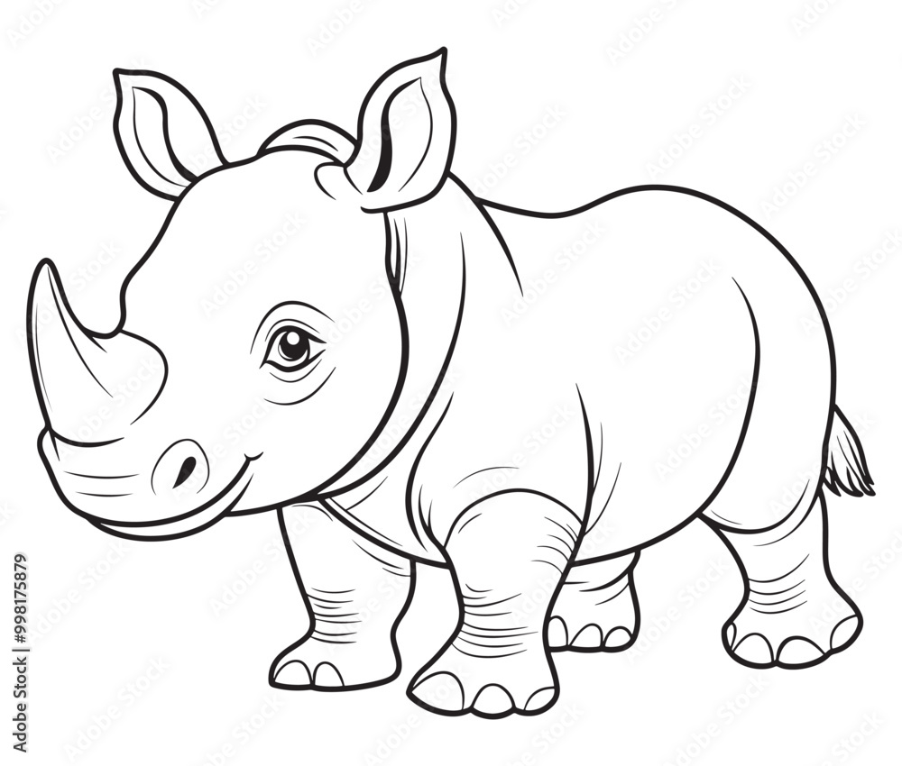 Naklejka premium Rhino cartoon coloring page, Outline rhino, Silhouette line art rhino