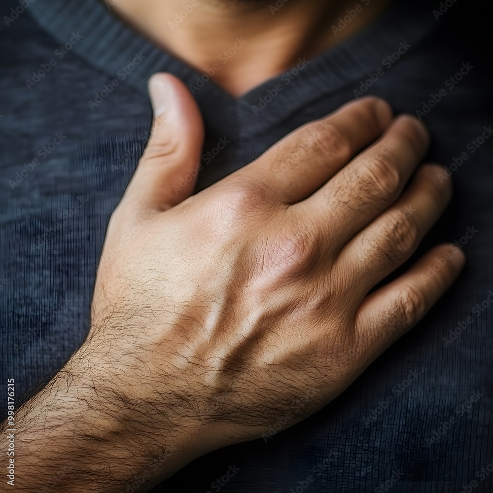Fototapeta premium A close up of a hand placed on the chest to build