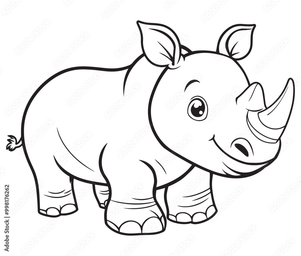 Naklejka premium Rhino cartoon coloring page, Outline rhino, Silhouette line art rhino