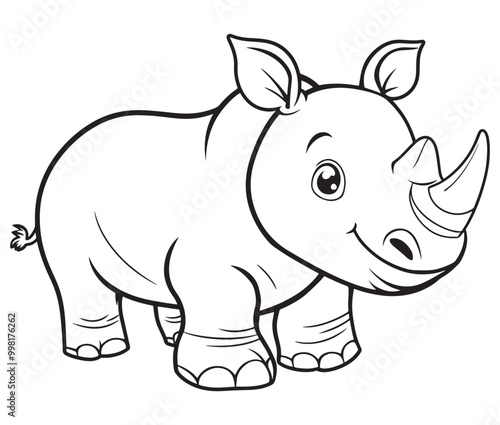 Rhino cartoon coloring page, Outline rhino, Silhouette line art rhino