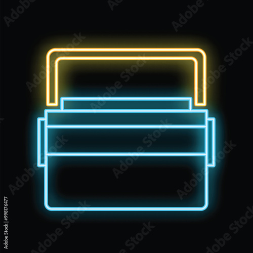 Glowing neon line toolbox icon isolated on black background, representing construction, repair, and diy projects