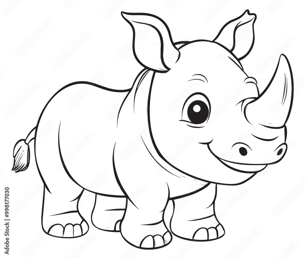 Fototapeta premium Rhino cartoon coloring page, Outline rhino, Silhouette line art rhino