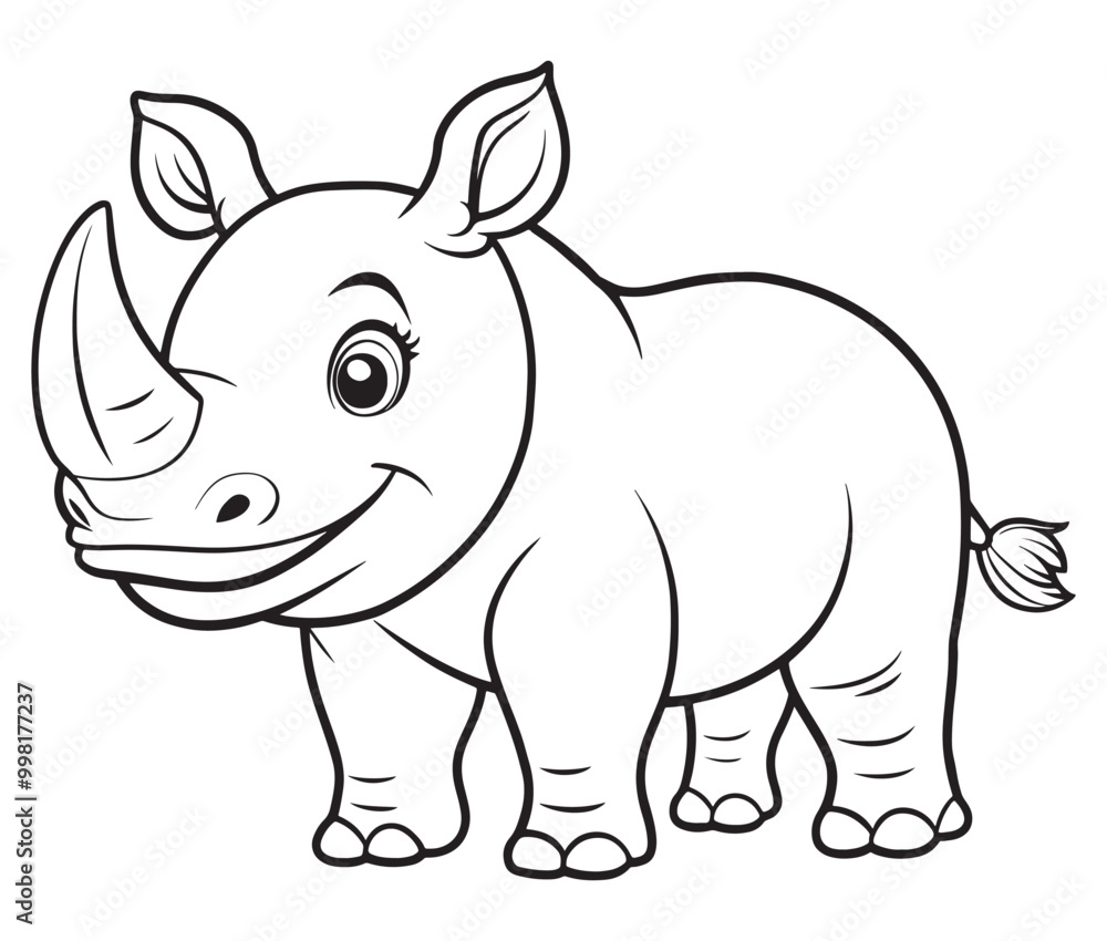 Naklejka premium Rhino cartoon coloring page, Outline rhino, Silhouette line art rhino