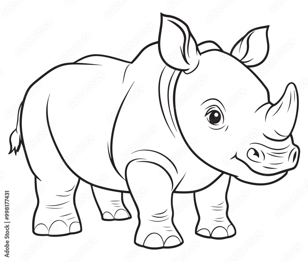 Fototapeta premium Rhino cartoon coloring page, Outline rhino, Silhouette line art rhino