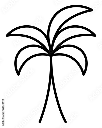 Palm tree. Sketch. Vector illustration. Outline on isolated white background. Doodle style. Tropical tree. Exotic plant with mighty trunk and big leaves. Idea for web design.