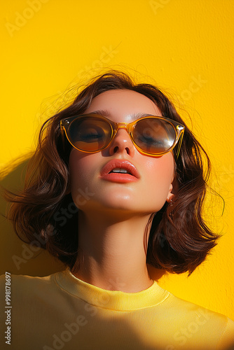 Wallpaper Mural Girl wearing sunglasses, yellow background Torontodigital.ca
