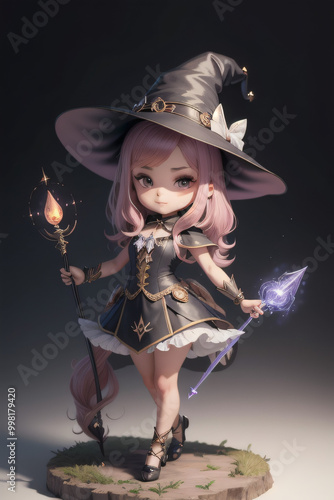 Chibi Witch with a Magical Staff Portrait photo