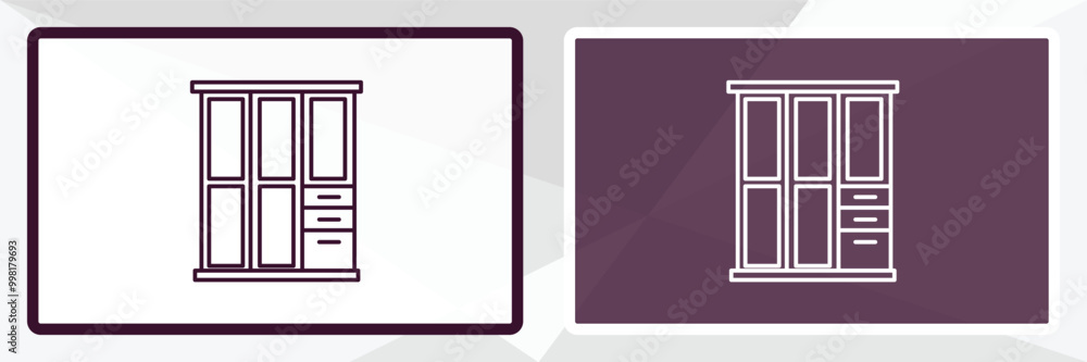 cupboard outline icon. Linear vector from furniture concept. Thin line white and black cupboard icon isolated on white and dark background cupboard outline icon. Linear vector from furniture concept. Thin line white and black cupboard icon isolated on white and dark background