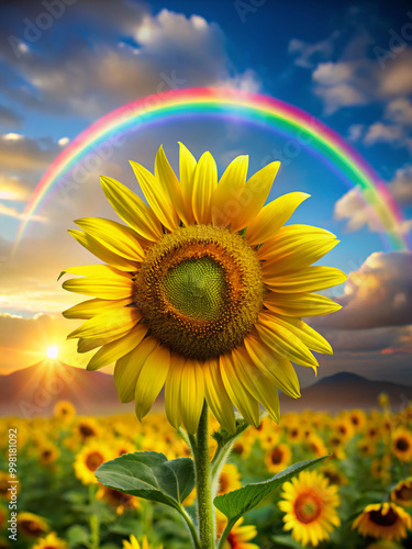 sunflower field and blue skysunflower, flower, sky, summer, field, yellow, nature, agriculture, sun, blue, plant, green, leaf, bright, blossom, beautiful, petal, landscape, sunflowers, beauty, flora, 