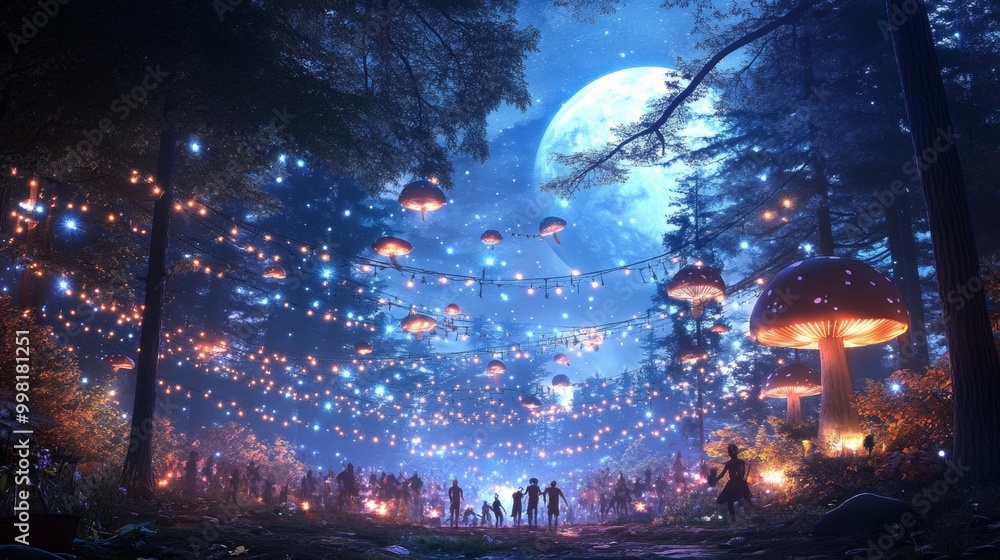 Eerie forest Halloween rave glowing mushrooms Eerie forest Halloween rave glowing mushrooms
