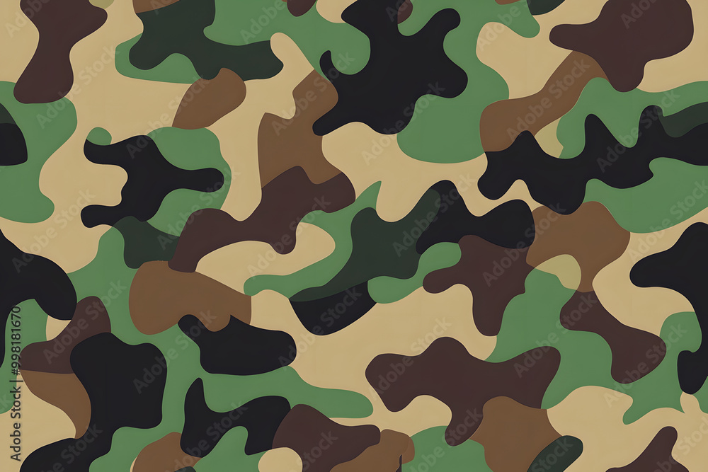 Fototapeta premium Classic Military Camouflage Pattern in Green, Brown, and Beige