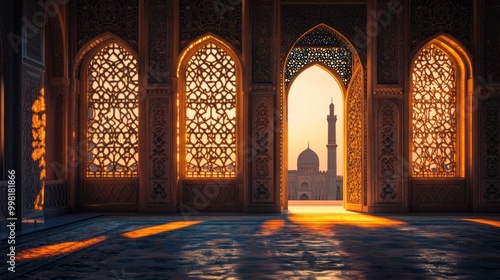 Mosque Interior with Golden Sunlight