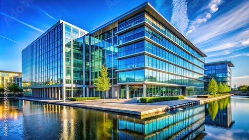 Modern Architecture of Blackrock Headquarters in an Urban Landscape Against a Clear Blue Sky photo