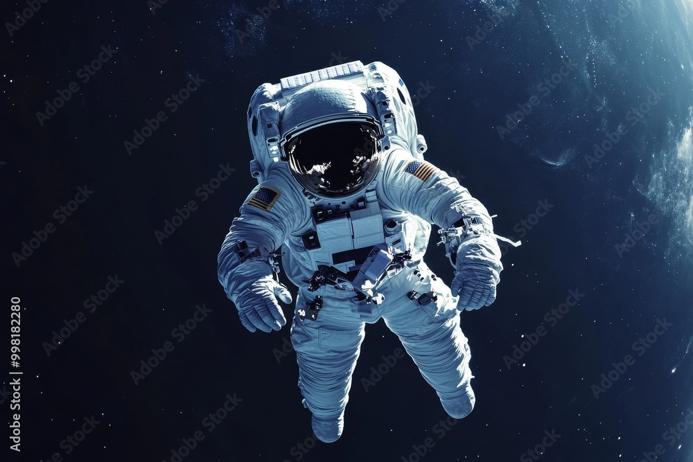 Astronaut floating in deep space with stars in the background, symbolizing human exploration and the vastness of the universe Astronaut floating in deep space with stars in the background, symbolizing human exploration and the vastness of the universe