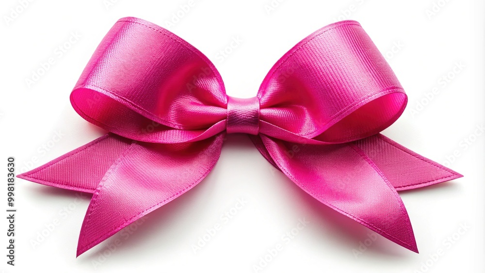 Pink cancer awareness ribbon bow on a white background symbolizing hope and support for patients Pink cancer awareness ribbon bow on a white background symbolizing hope and support for patients