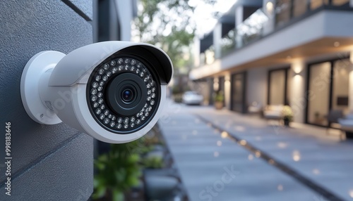 Home security setup with cameras and smart locks, tech-savvy style, sharp focus, bright lighting, high detail