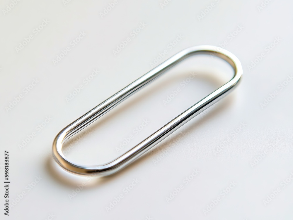 A silver paper clip on a white surface A silver paper clip on a white surface