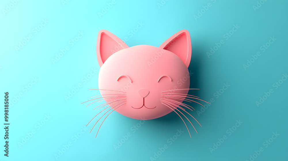 3D minimal pastel cat with whiskers icon with rounded face placed on a plain background 3D minimal pastel cat with whiskers icon with rounded face placed on a plain background