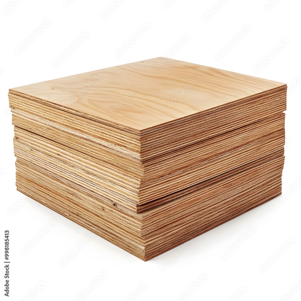 Stacked Plywood Panels on Plain White Background Stacked Plywood Panels on Plain White Background