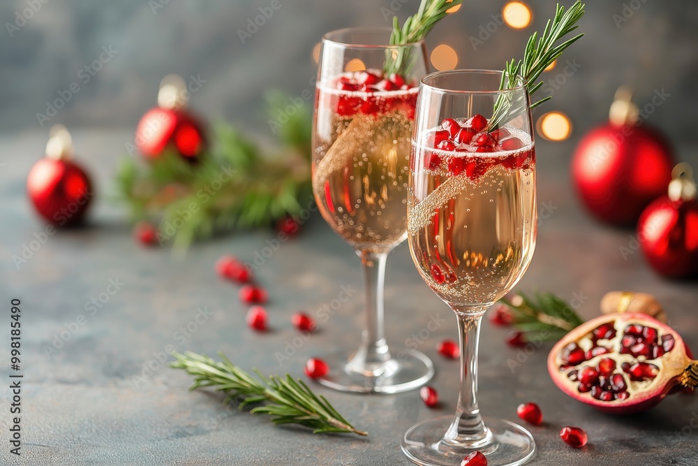 Champagne with pomegranate seeds and rosemary. Festive champagne.
A glass of sparkling champagne with pomegranate seeds and rosemary sprigs, ideal for a holiday toast Champagne with pomegranate seeds and rosemary. Festive champagne.
A glass of sparkling champagne with pomegranate seeds and rosemary sprigs, ideal for a holiday toast