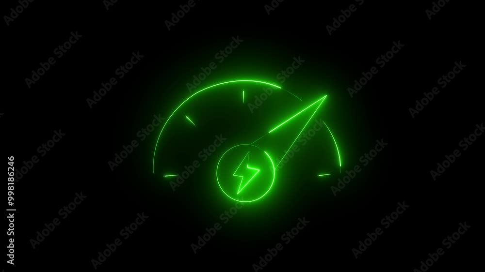 Neon red color battery charging power icon. Lightning bolt sign in the circle. Glowing neon light seamless loop Abstract Neon red color battery charging power icon. Lightning bolt sign in the circle. Glowing neon light seamless loop Abstract