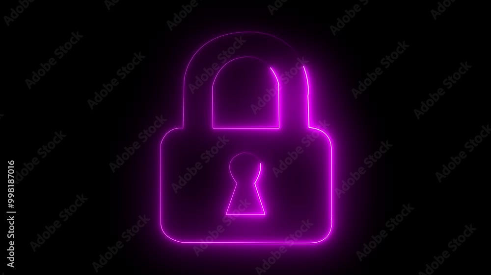 glowing neon purple color lock animation icon padlock password privacy protection safety security digital lock animated sign symbol on black background glowing neon purple color lock animation icon padlock password privacy protection safety security digital lock animated sign symbol on black background
